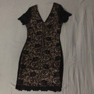 Black lace overlay mini dress